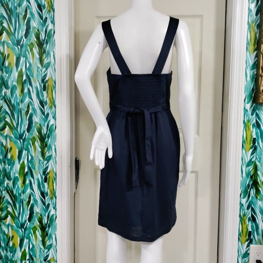 Banana Republic Organic Cotton Prarie Schoolgirl Square Neck Sheath Dress Navy 4 - Picture 3 of 13